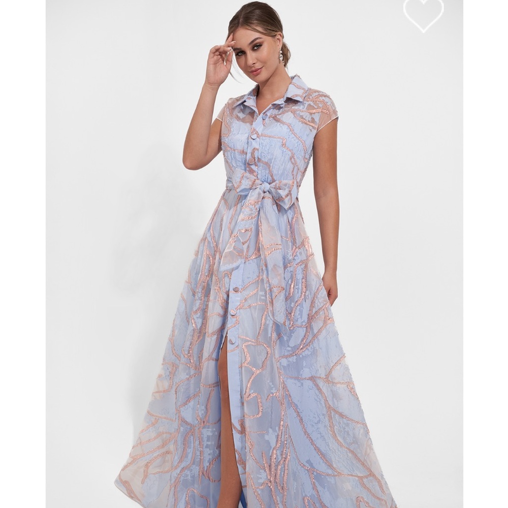 Jasmine JADE Blue and GOLD Wedding Formal Gown